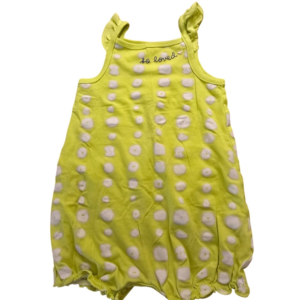 Carters Baby Girls Neon Green Polka Dot So Loved Ruffle Sun Romper size 12 month